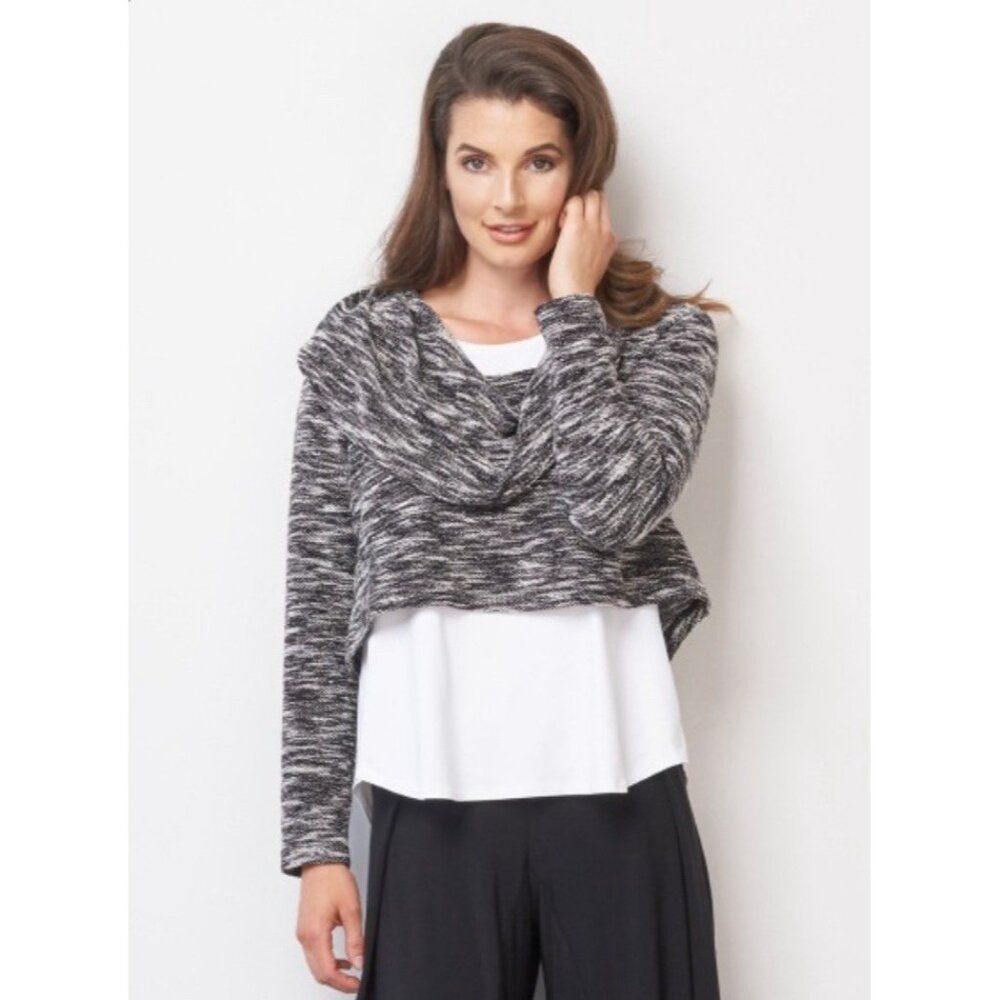 Sympli Off Shoulder Sweater 4 Black White Textured Cowl Neck Crop Pullover Top